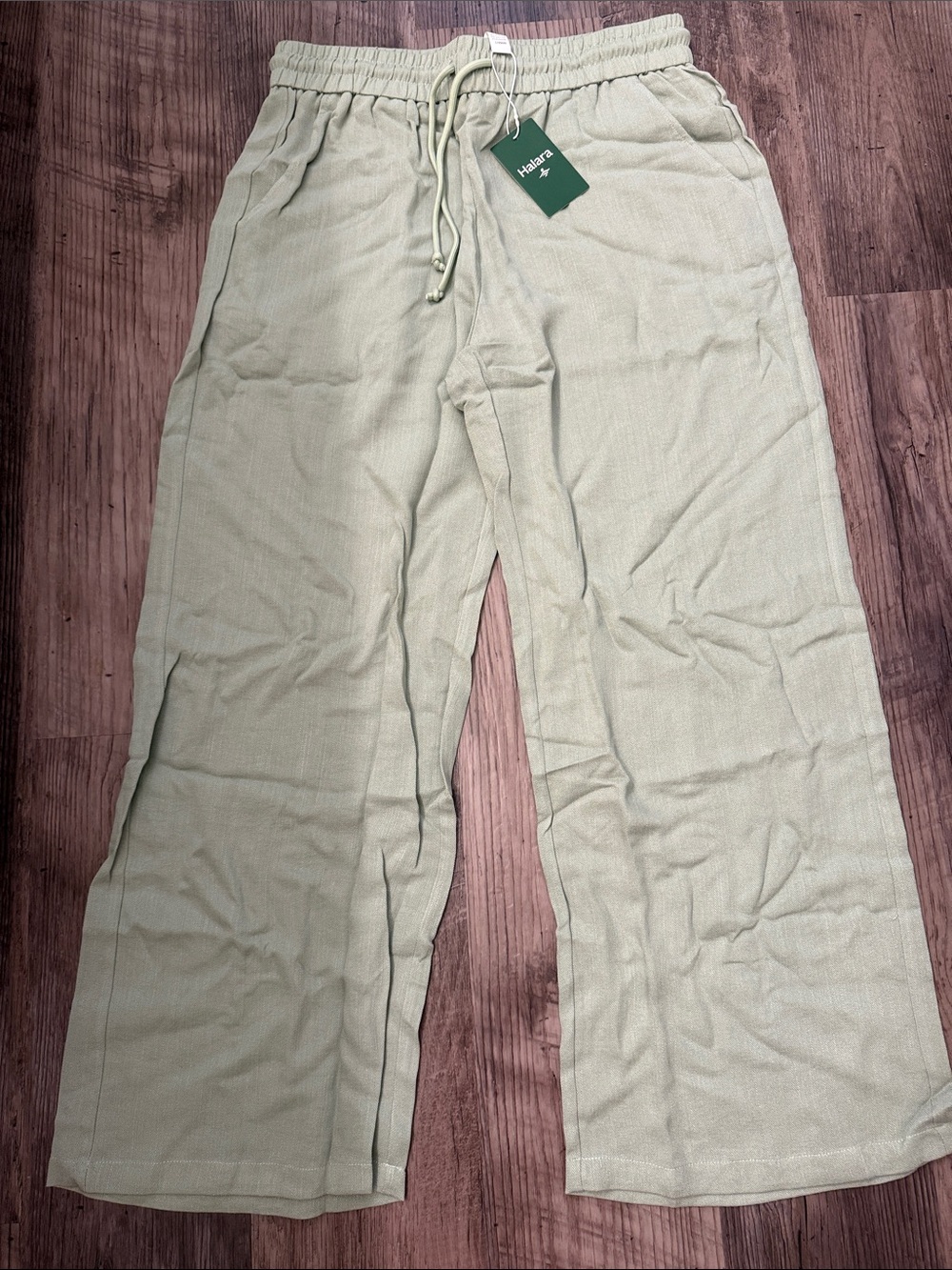 HALARA Wide Leg Drawstring Pants in Light Olive